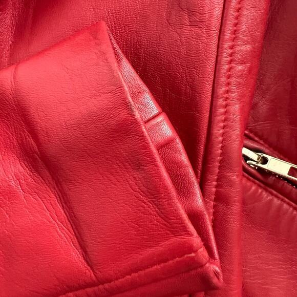Maje Basalt Moto Biker Cropped Leather Jacket, Red EU 40, US size 6 - Picture 7 of 10